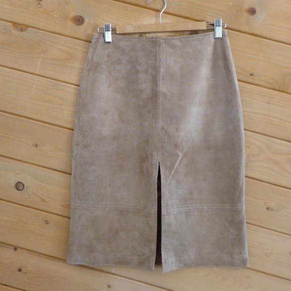 J. Marco Galleries Tan Pencil Straight Skirt Front Slit Suede Genuine Leather 6 - Picture 9 of 11